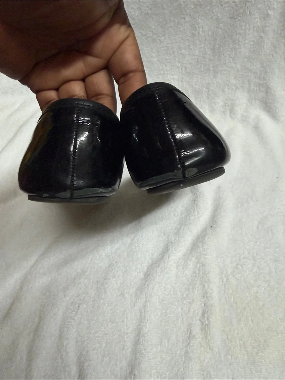 Tory Burch Black Leather Logo Round-Toe Flats